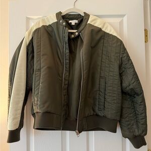 Topshop Two-Tone Bomber Jacket in Green and Cream